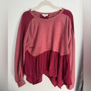Umgee USA Mauve Boho Top | Tiered Ruffle Peplum‎ Blouse | Small